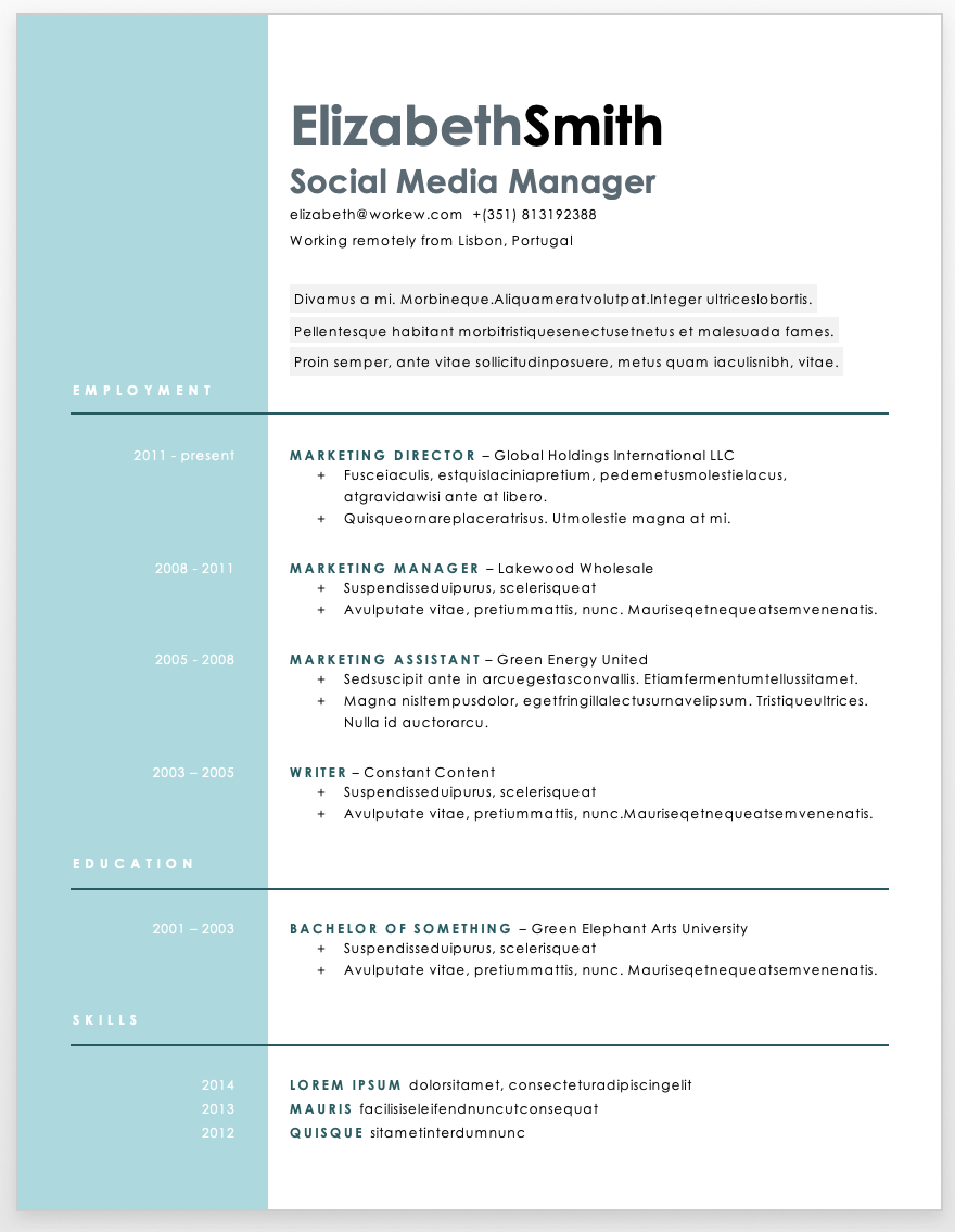 Remote Work Resume Templates Workew