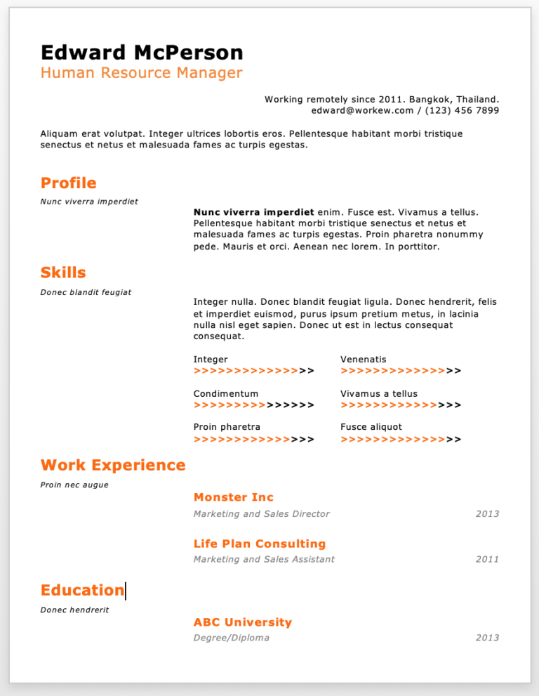 Remote Work Resume Templates - Workew