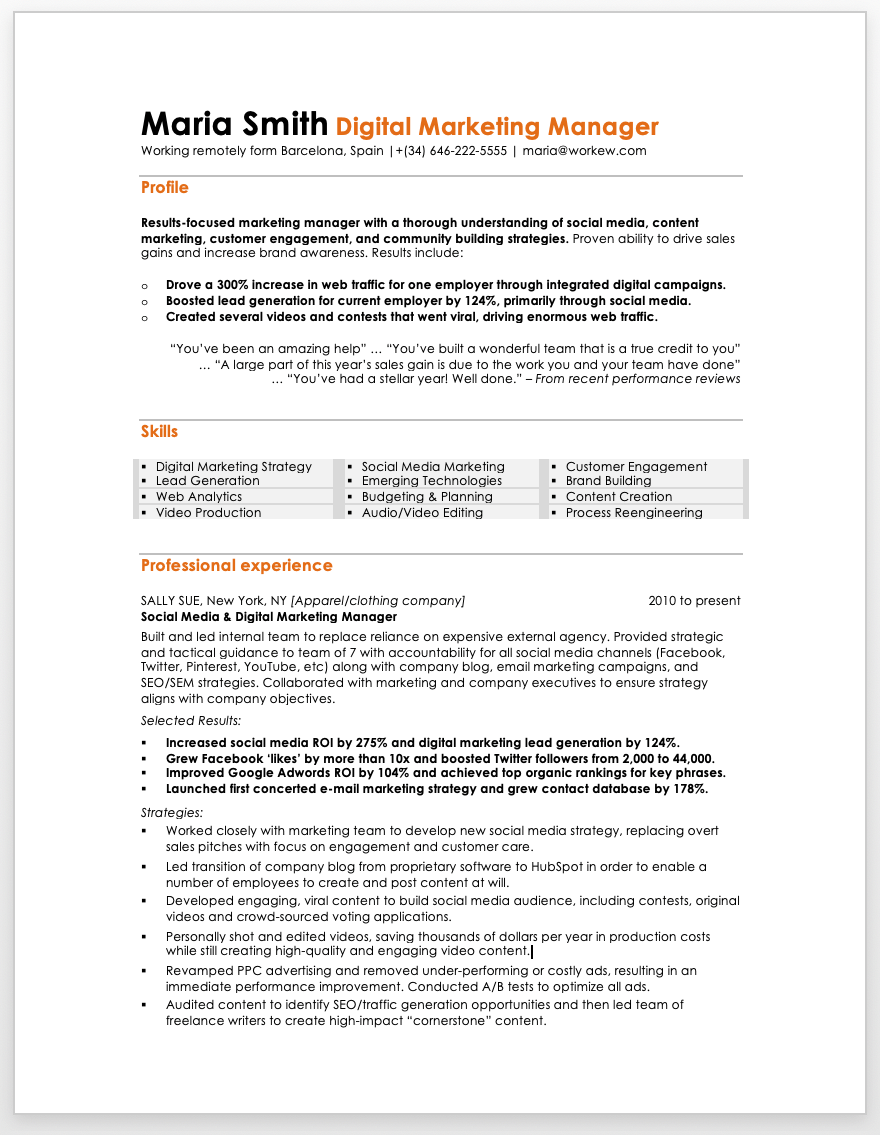 work from home job resume