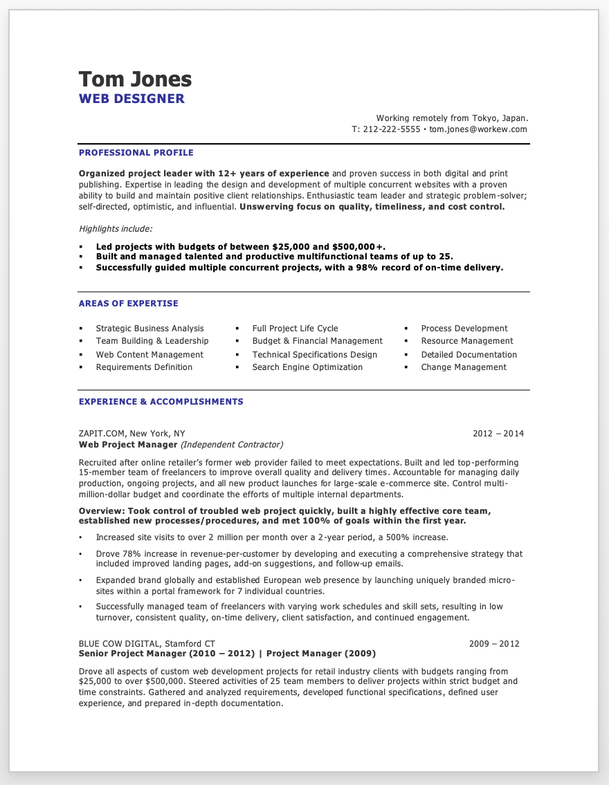 resume samples for remote jobs